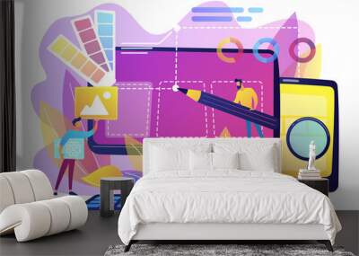 designers are working on the desing of web page. web design, user interface ui and user experience u Wall mural