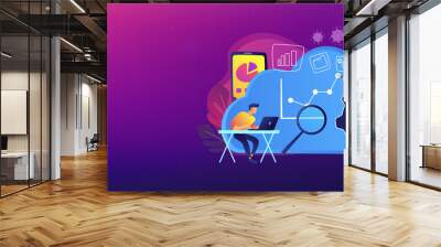 Developers drawing chart, monitoring applications. Computing resourses, operaing data and services, cloud technology organization and management concept, violet palette. Header, footer banner template Wall mural