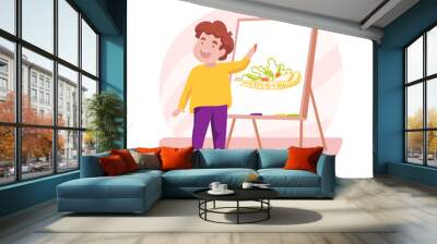 Drawing healthy plate isolated cartoon vector illustration. Wall mural