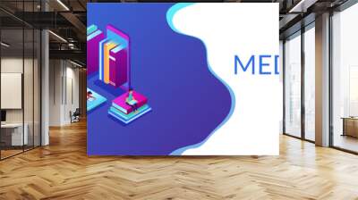 E-library isometric 3D banner header. Wall mural