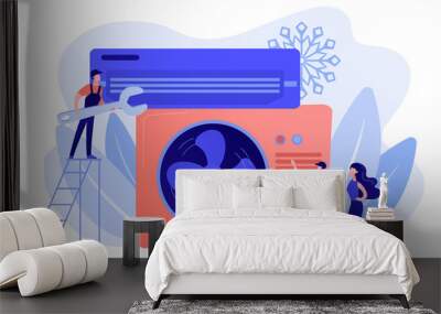 Electrician service. Air conditioning and refrigeration services, installation and repair of air conditioners, hire best technicians concept. Pinkish coral bluevector isolated illustration Wall mural