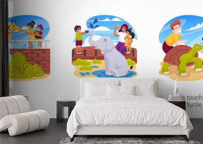 Family zoo visit isolated cartoon vector illustration set Wall mural