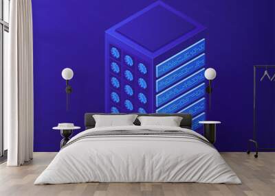 Isometric proxy server concept. Clients requests for server resources, IP address blocking and personal data in global internet web on ultra violet background. Vector 3d isometric illustration. Wall mural