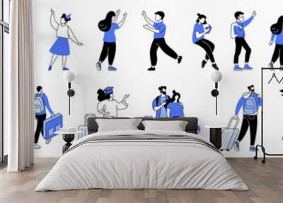 Kids and travel characters. Wall mural