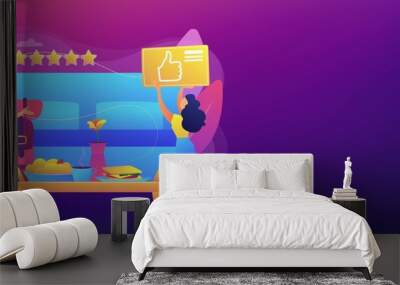 Luxurious service, satisfied customer feedback, positive review. Bed and breakfast, overnight home accommodation, bed and breakfast hotel concept. Header or footer banner template with copy space. Wall mural