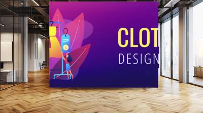 Main master designer creating fashion clothes designs and hanging it on coat rack. Fashion house, clothing design house, fashion production concept. Header or footer banner template with copy space. Wall mural