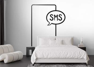 Mobile phone with sms bubble hand drawn outline doodle icon. Sms chat and communication, text message concept. Vector sketch illustration for print, web, mobile and infographics on white background. Wall mural