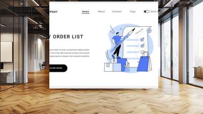 My orders list website UI kit. Shopping list ID, customer name, add items to cart, ecommerce website menu, online store, curbside pickup, shopping cart landing and mobile app vector UI template. Wall mural