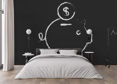 Piggy bank and dollar coin icon drawn in chalk. Wall mural