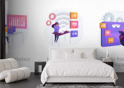 Professional workspace icons set. Smart personal space, employee care. Modern workplace, health-focused IOT desk, fitness-focused workspace metaphors. Vector isolated concept metaphor illustrations Wall mural