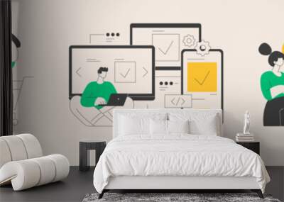 Remote developers team abstract concept vector illustrations. Wall mural