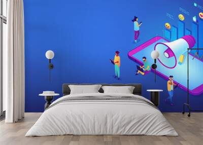 Social media marketing isometric 3D banner header. Wall mural