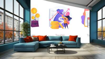 Tax payment flat icons set. Company auditing. Bookkeeping and accounting, finance analytics. Corporate tax, taxable income, tax year metaphors. Vector isolated concept metaphor illustrations Wall mural