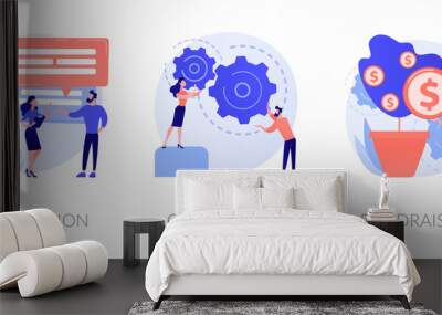 Teamwork and coworking web banners set. Online business conference, money investment. Discussion, collaboration, fundraising metaphors. Vector isolated concept metaphor illustrations Wall mural