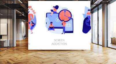 Technology addiction, lack of live communication, psychological problems. Likes addiction, screen addiction, gaming disorder metaphors. Vector isolated concept metaphor illustrations. Wall mural