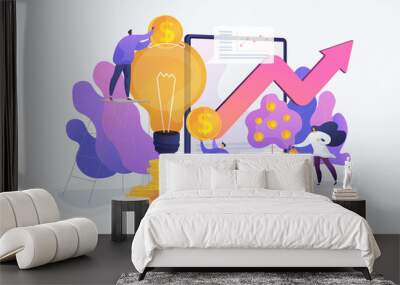 Tiny business people investing into innovation with high potential. Venture capital, venture investment, venture financing and business angel concept. Vector isolated concept creative illustration. Wall mural