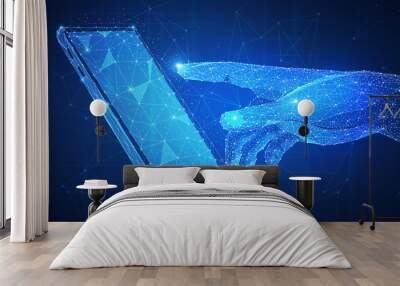 Touch the future and 3d smartphone futuristic concept. Wall mural