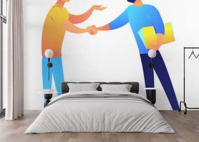 Two businessmen shaking hands after negotiation vector illustration. Business partnership and agreement, colleagues and cooperation, good deal and teamwork concept. Isolated on white background. Wall mural