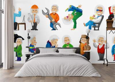 Vector set of gray-haired old man illustrations. Wall mural