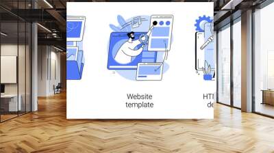 Website building service abstract concept vector illustration set. Web design, website template, HTML5 development, landing page, interface, user experience, constructor platform abstract metaphor. Wall mural