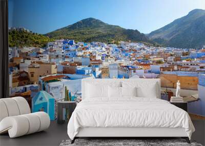 A view of the blue city of Chefchaouen in the Rif mountains, Morocco Wall mural