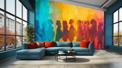 colorful silhouettes teenager for International Youth Day banner, Generative AI Wall mural