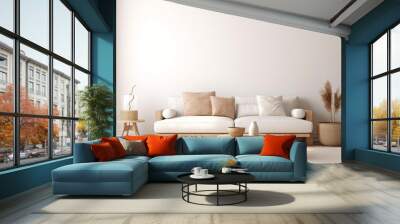 Minimalist modern living room interior background, Scandinavian style, 3D render, Generative AI Wall mural