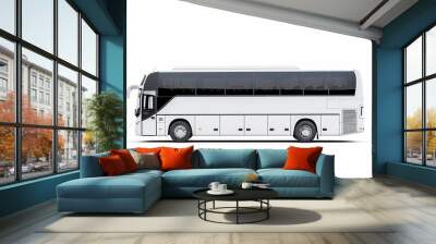 White empty bus isolated over white background, with clipping path. Full Depth of field. side view. Generative AI Wall mural