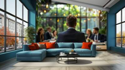 Group of business workers listening boss conference during meeting at the office, Generative AI Wall mural