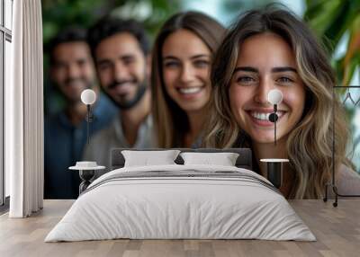 Group of business workers smiling happy and confident. Posing together with smile on face looking at the camera at the office, Generative AI Wall mural