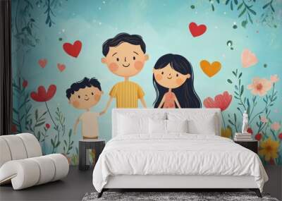 friendly family and father day, Generative AI Wall mural