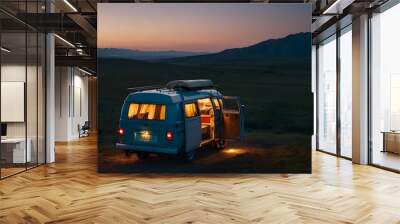 truck on the road with lights on Wall mural