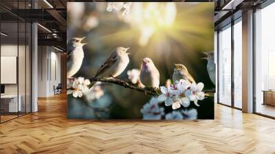 birds on a branch Wall mural