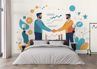 Business agreement concept. Businessmen partner handshaking with financial graph growth chart and sales report. Business success, target, plan, strategy and solution, finance and, Generative AI Wall mural