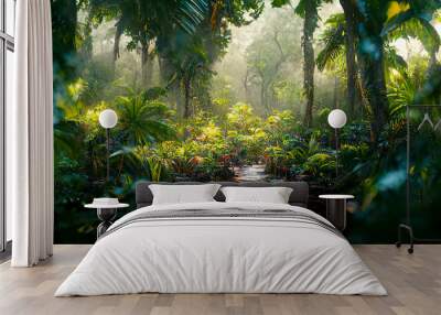 Lush Green Foliage in Tropical Jungle Wall mural