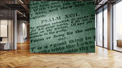 close up detail of a Psalm in an old Bible Wall mural