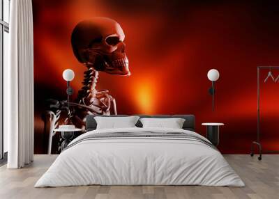 human skeleton with dramatic red background Wall mural