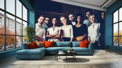 A group of ethnically diverse people. Equality overcomes all challenges. Casually dressed, office environment. Generative ai Wall mural