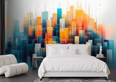 Abstract cityscape bar graph cube shapes background. Modern city lifestyle background. Generative AI Wall mural