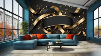 Celebration background template with confetti and gold ribbons. luxury greeting rich card. Generative ai. Wall mural