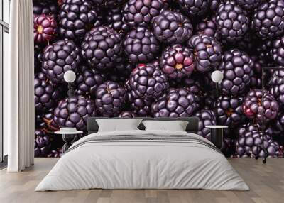 Delicious Fresh ripe washed blackberries background Wall mural