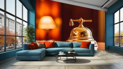 Hotel service bell. Hotel travel room modern luxury concept. Generative AI Wall mural