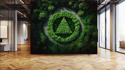 Icon reduce CO2 emission concept on the top view. Eco friendly industry and climate concept double exposure.Clean environment and ecology, green earth Wall mural