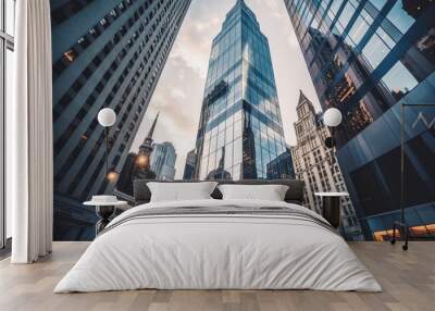 Low angle of tall building in Manhattan Wall mural