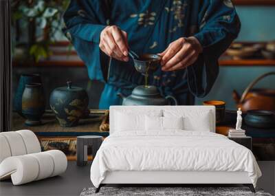 Tea sommelier conducting a traditional tea ceremony. Wall mural