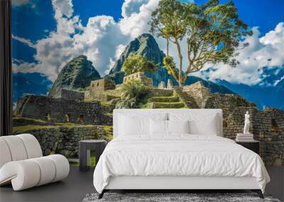 The ancient ruins of Machu Picchu in Peru. Travel destination. Wall mural