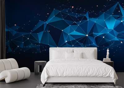 Wireframe background with plexus effect. Futuristic web design blue background. Wall mural