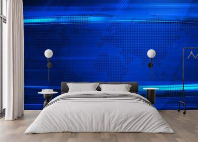 Modern Blue Broadcasting background with world map and Free Copy space Wall mural