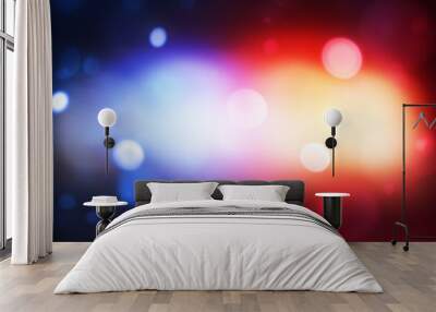 Police light glowing in bokeh blur style, background design. Modern blue and red police  lights concept backdrop Wall mural