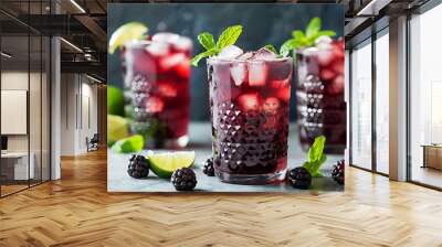 Blackberry mojito with lime mint and ice Wall mural